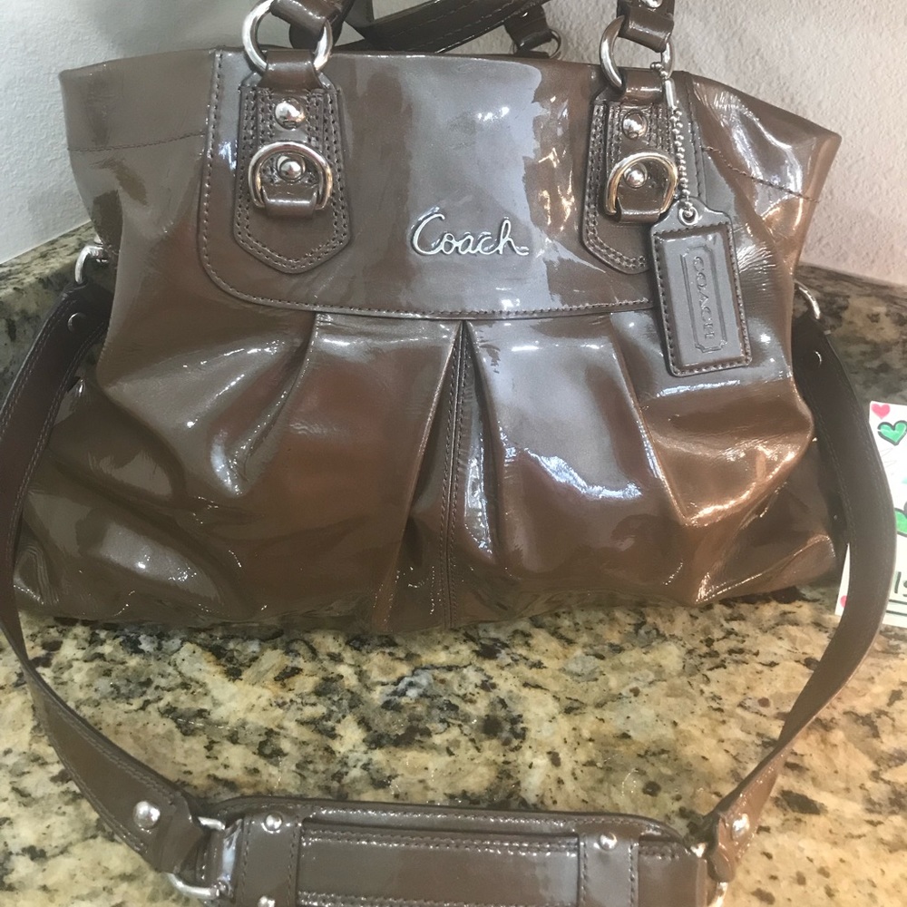Coach Patent Leather Pewter Ashley Bag